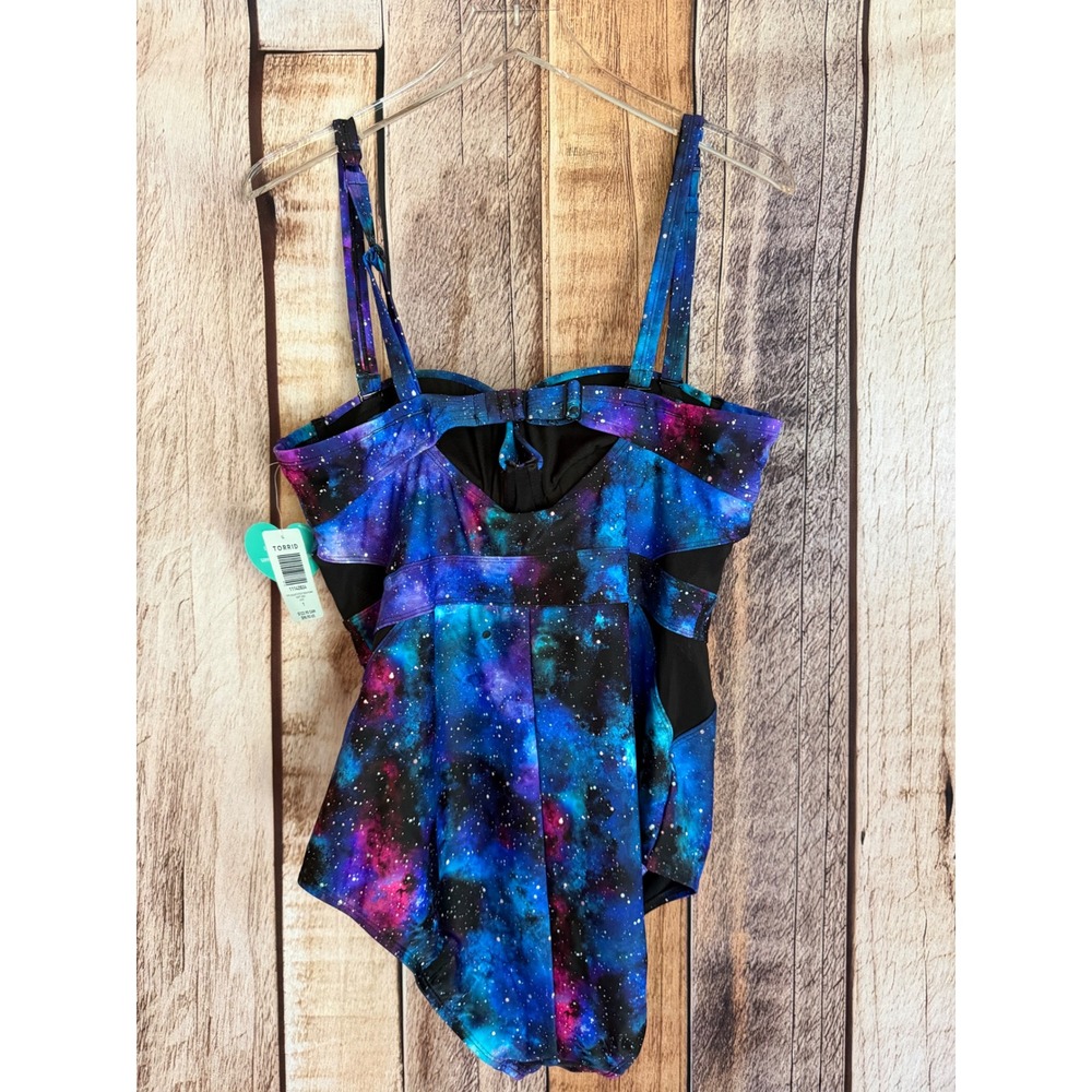 Torrid Swimsuit One Piece Galaxy Cutout Mesh Underwire Resort Torrid Size 1 NWT - Picture 2 of 9
